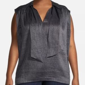 New Harshman Lucille Charcoal & Black Stripe Silk Tonal Drape Sleeveless Top